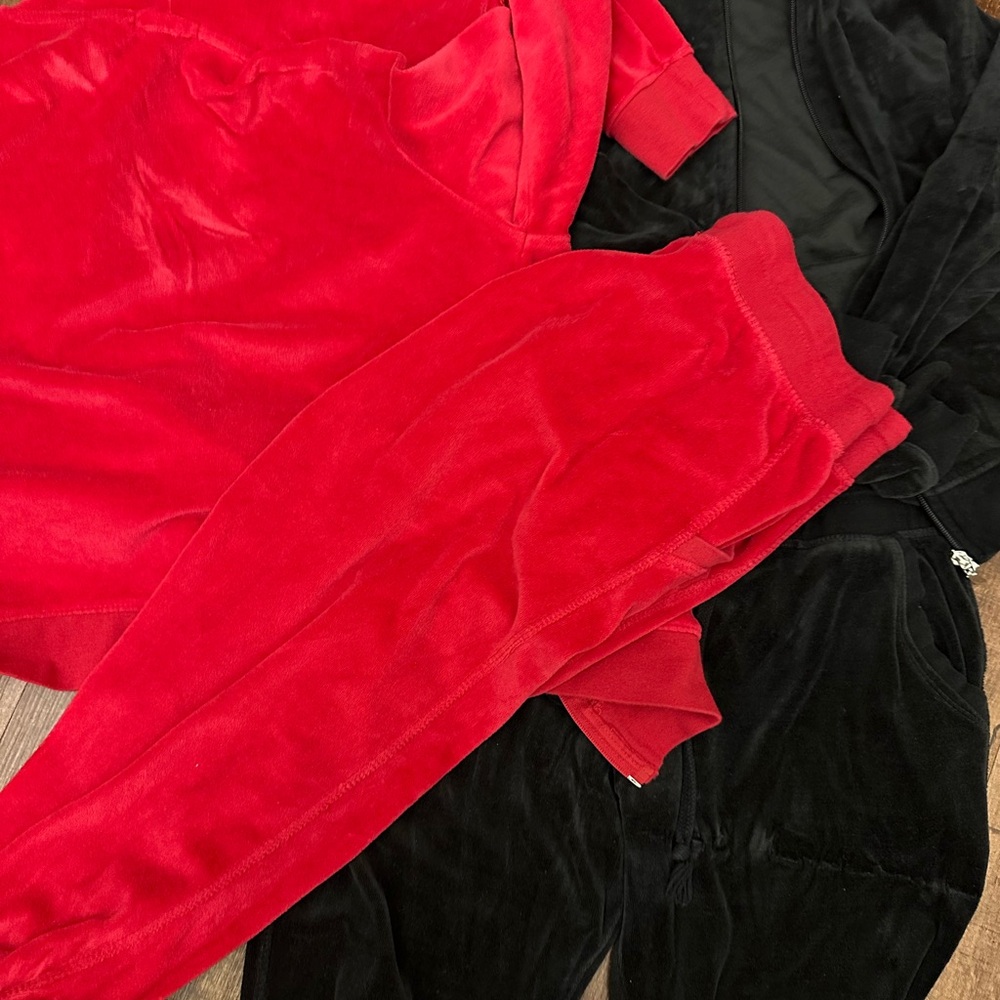 Red and Black Velour Tracksuit Set